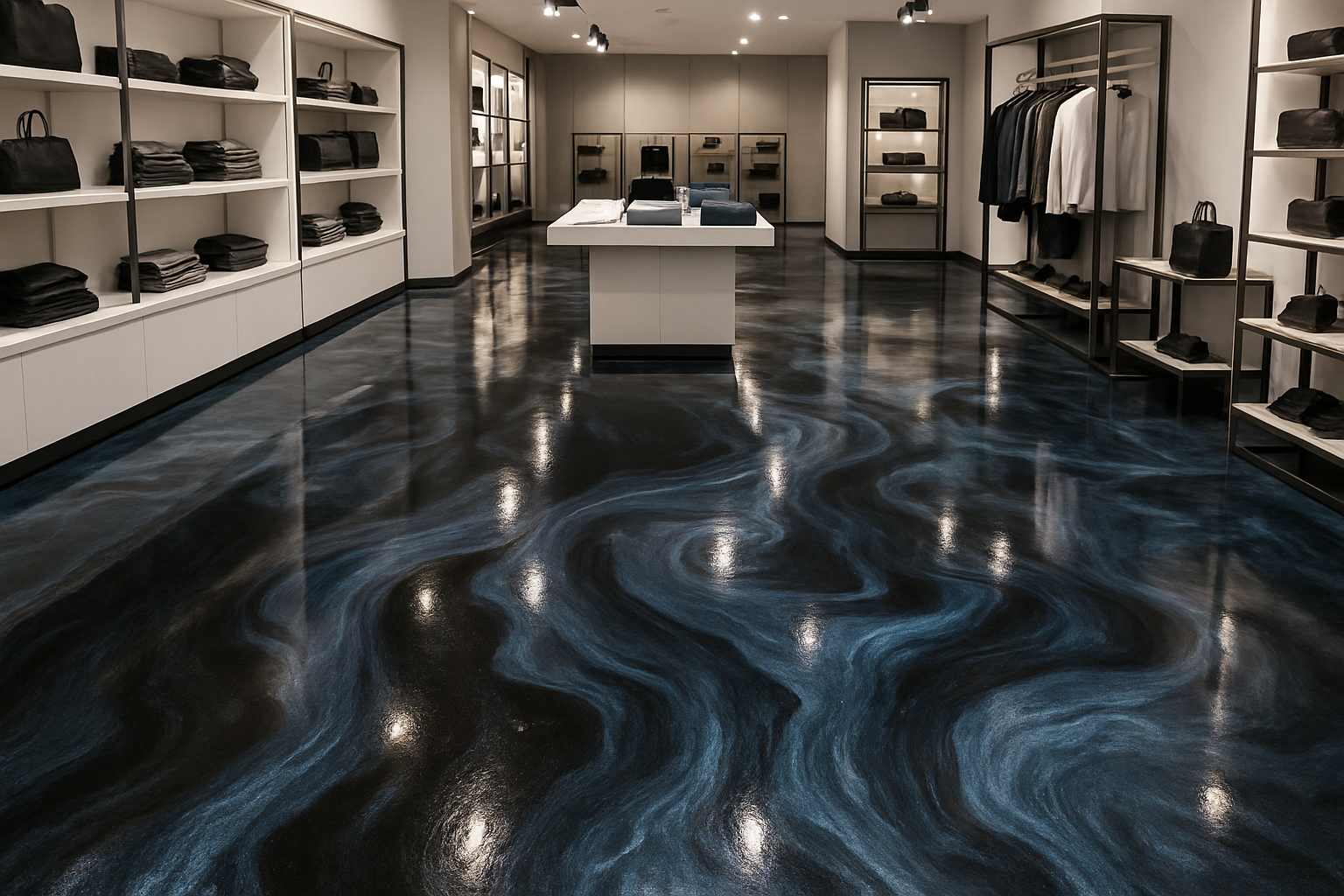gray black and blue metallic floor in a retail establishment 
